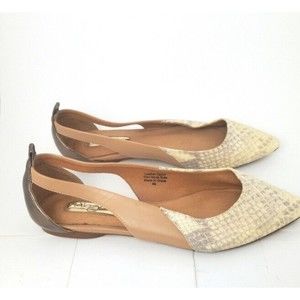 Halogen Hakylie-Lea Leather Sling Back Beige Snake Print Flats